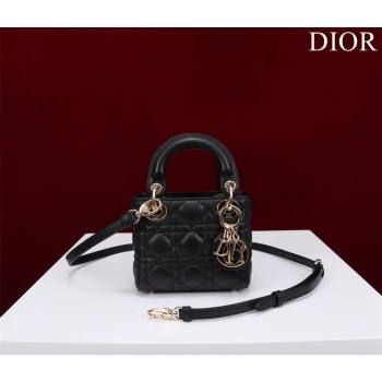 Dior Micro Lady Dior Bag in Lambskin Black/Gold 2023 M0856 (XXG-231228084)