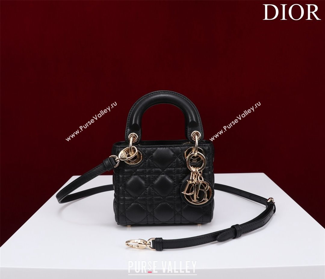 Dior Micro Lady Dior Bag in Lambskin Black/Gold 2023 M0856 (XXG-231228084)