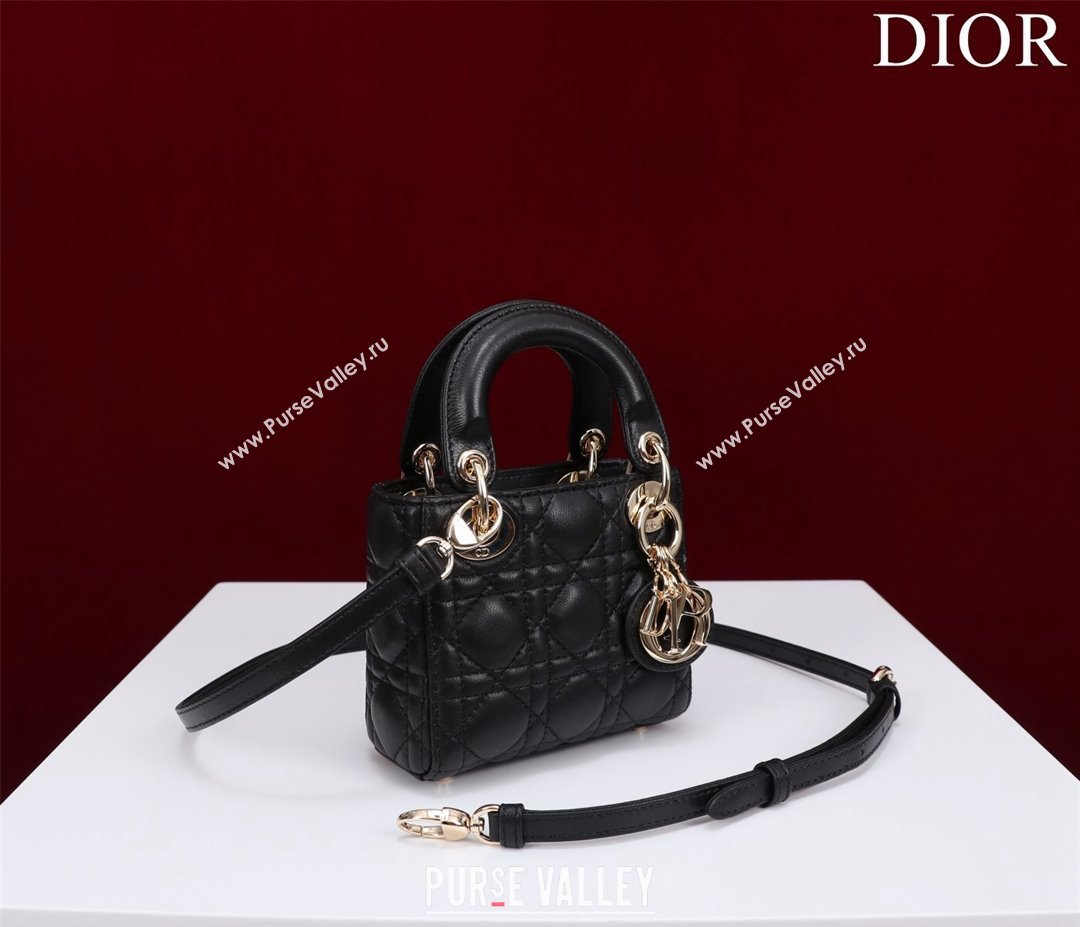 Dior Micro Lady Dior Bag in Lambskin Black/Gold 2023 M0856 (XXG-231228084)