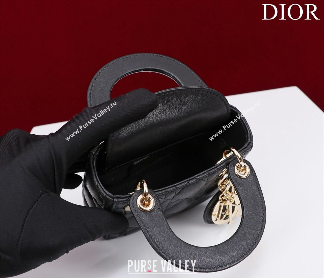 Dior Micro Lady Dior Bag in Lambskin Black/Gold 2023 M0856 (XXG-231228084)