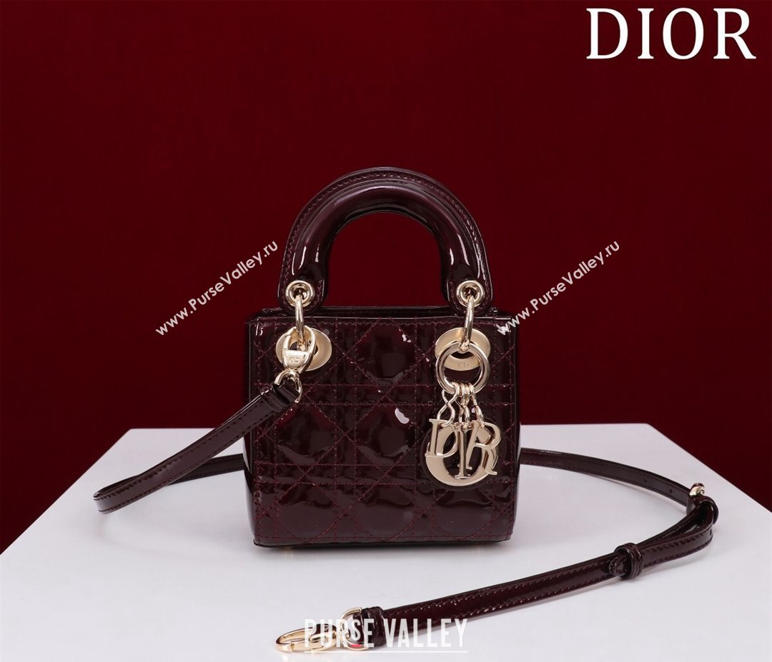 Dior Micro Lady Dior Bag in Patent Leather Dark Burgundy 2023 M0856 (XXG-231228092)