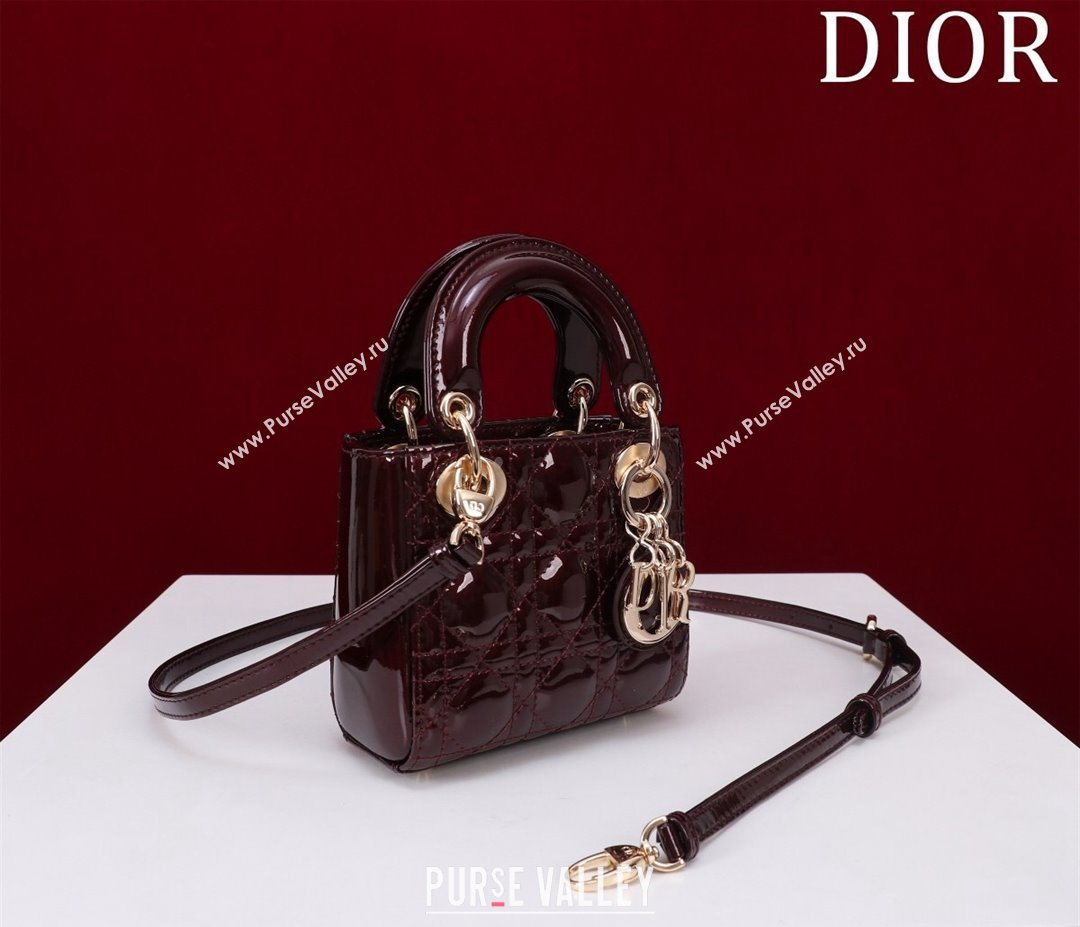 Dior Micro Lady Dior Bag in Patent Leather Dark Burgundy 2023 M0856 (XXG-231228092)