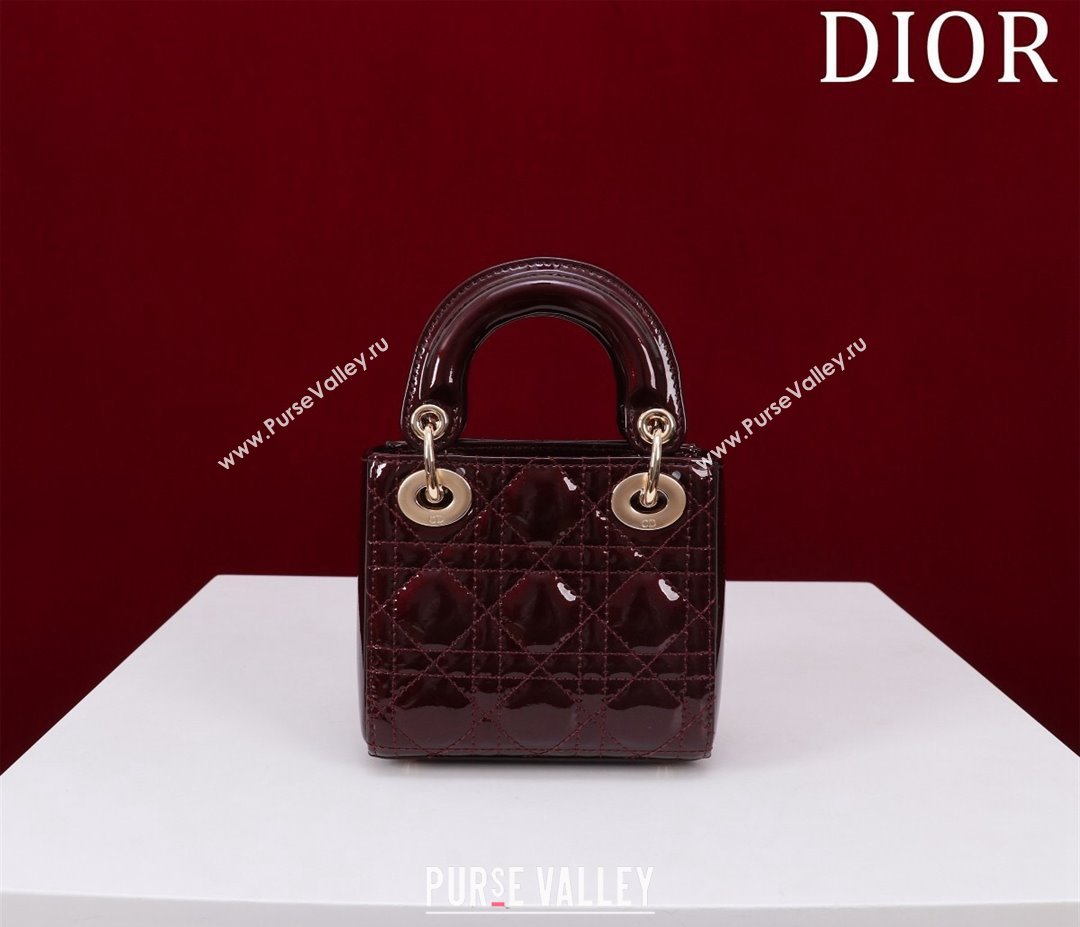 Dior Micro Lady Dior Bag in Patent Leather Dark Burgundy 2023 M0856 (XXG-231228092)