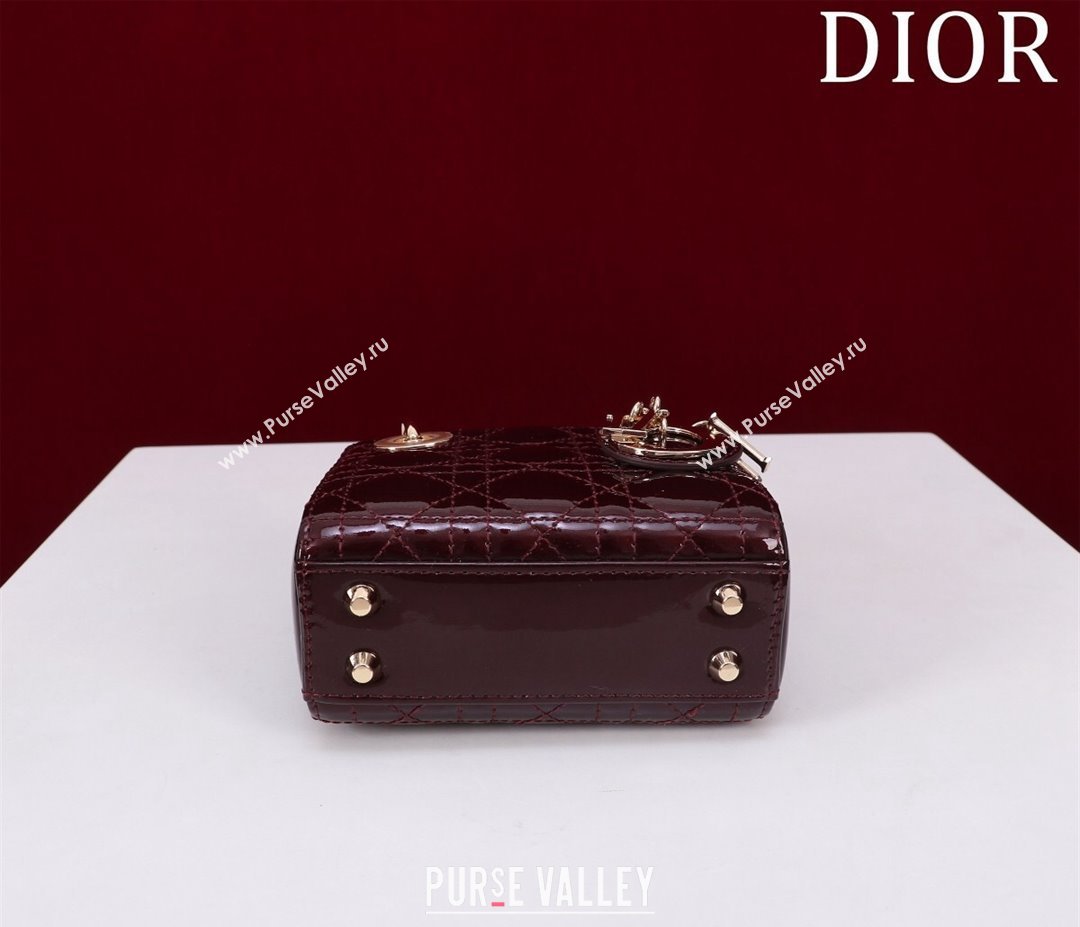 Dior Micro Lady Dior Bag in Patent Leather Dark Burgundy 2023 M0856 (XXG-231228092)