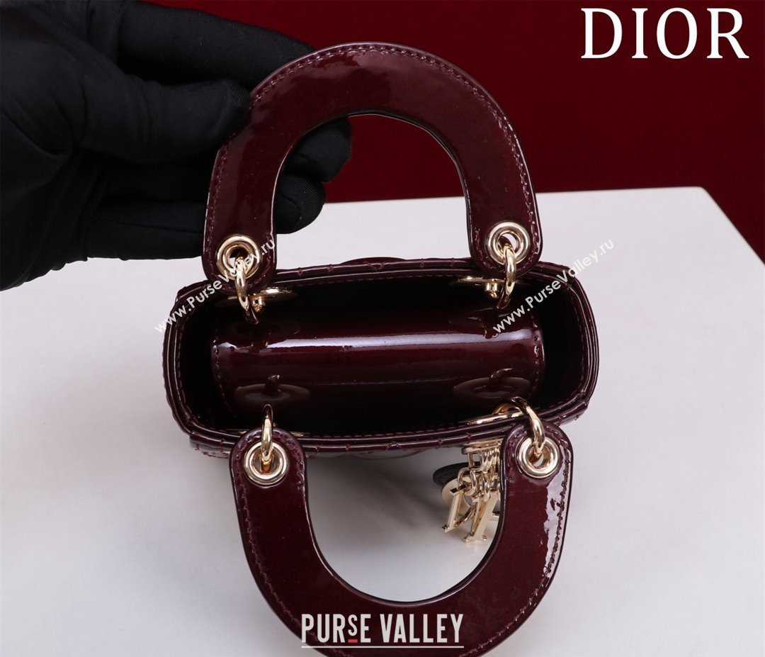 Dior Micro Lady Dior Bag in Patent Leather Dark Burgundy 2023 M0856 (XXG-231228092)