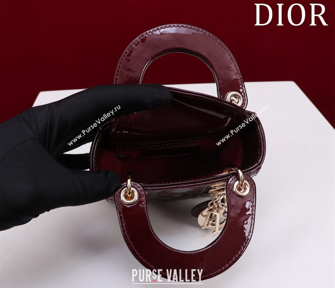 Dior Micro Lady Dior Bag in Patent Leather Dark Burgundy 2023 M0856 (XXG-231228092)