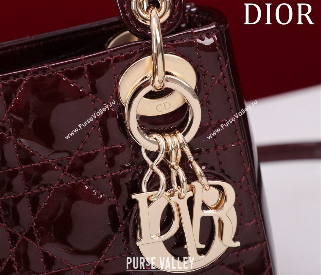 Dior Micro Lady Dior Bag in Patent Leather Dark Burgundy 2023 M0856 (XXG-231228092)