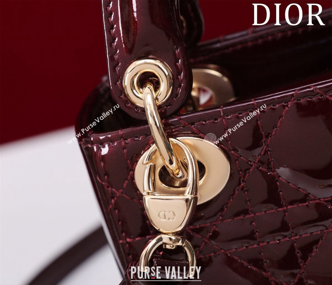 Dior Micro Lady Dior Bag in Patent Leather Dark Burgundy 2023 M0856 (XXG-231228092)