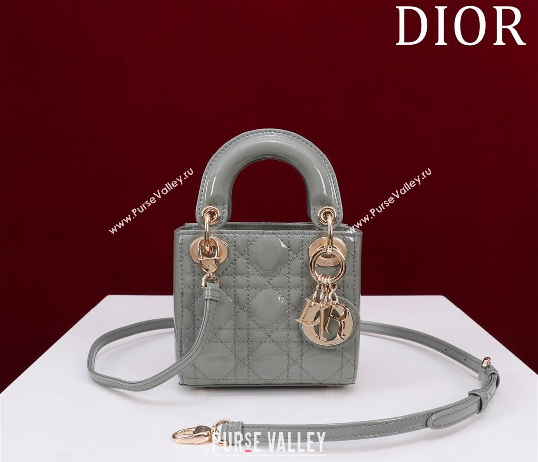 Dior Micro Lady Dior Bag in Patent Leather Light Grey 2023 M0856 (XXG-231228093)