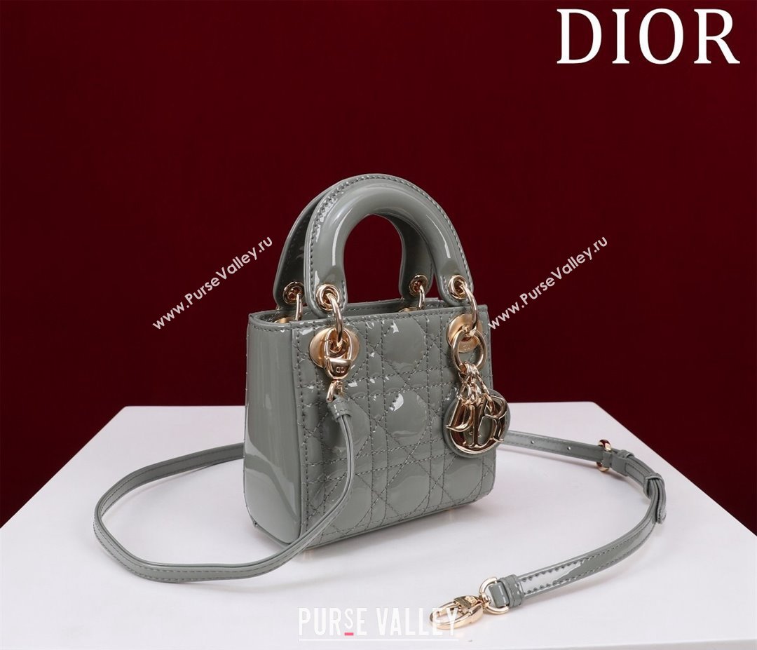 Dior Micro Lady Dior Bag in Patent Leather Light Grey 2023 M0856 (XXG-231228093)