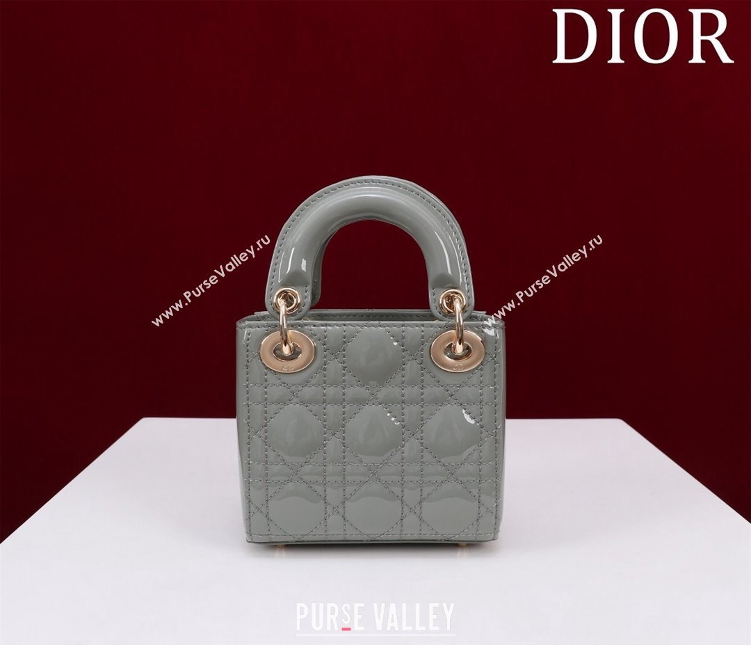 Dior Micro Lady Dior Bag in Patent Leather Light Grey 2023 M0856 (XXG-231228093)