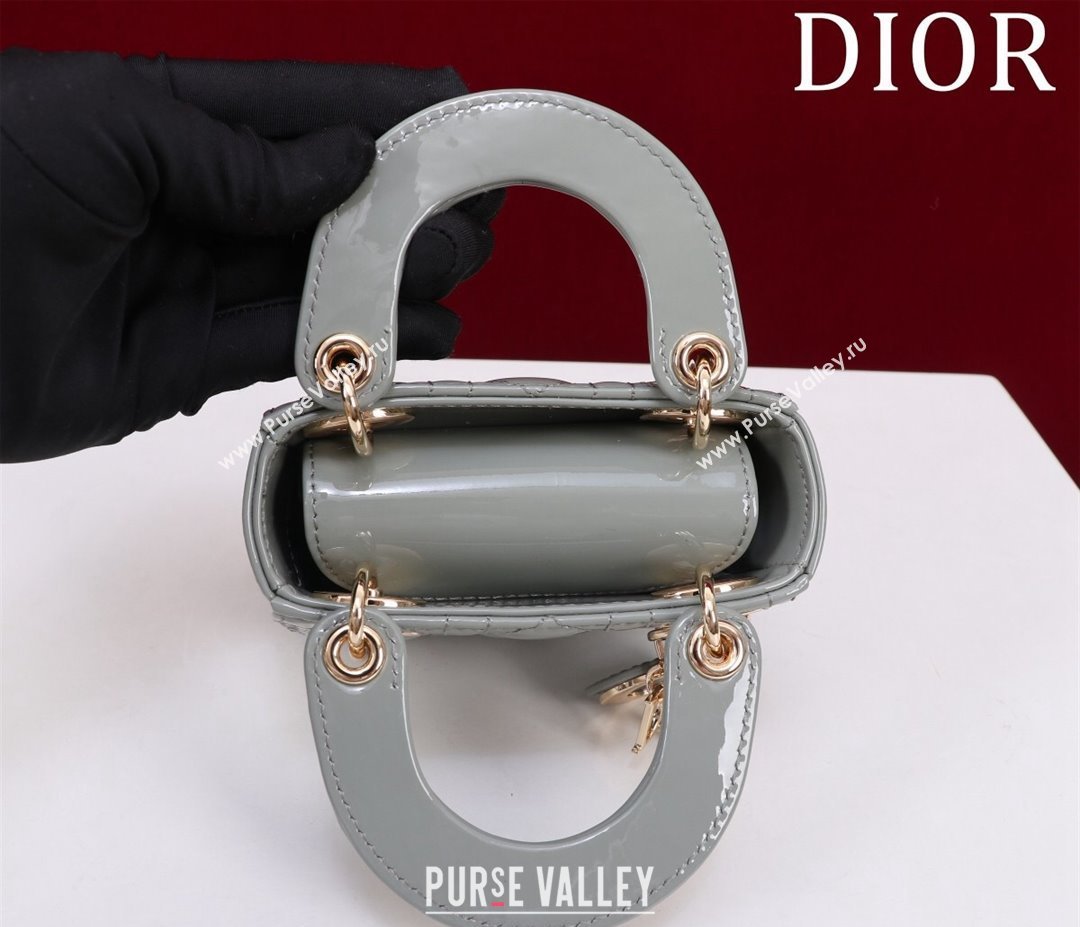 Dior Micro Lady Dior Bag in Patent Leather Light Grey 2023 M0856 (XXG-231228093)