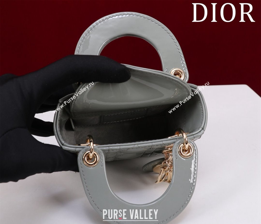 Dior Micro Lady Dior Bag in Patent Leather Light Grey 2023 M0856 (XXG-231228093)