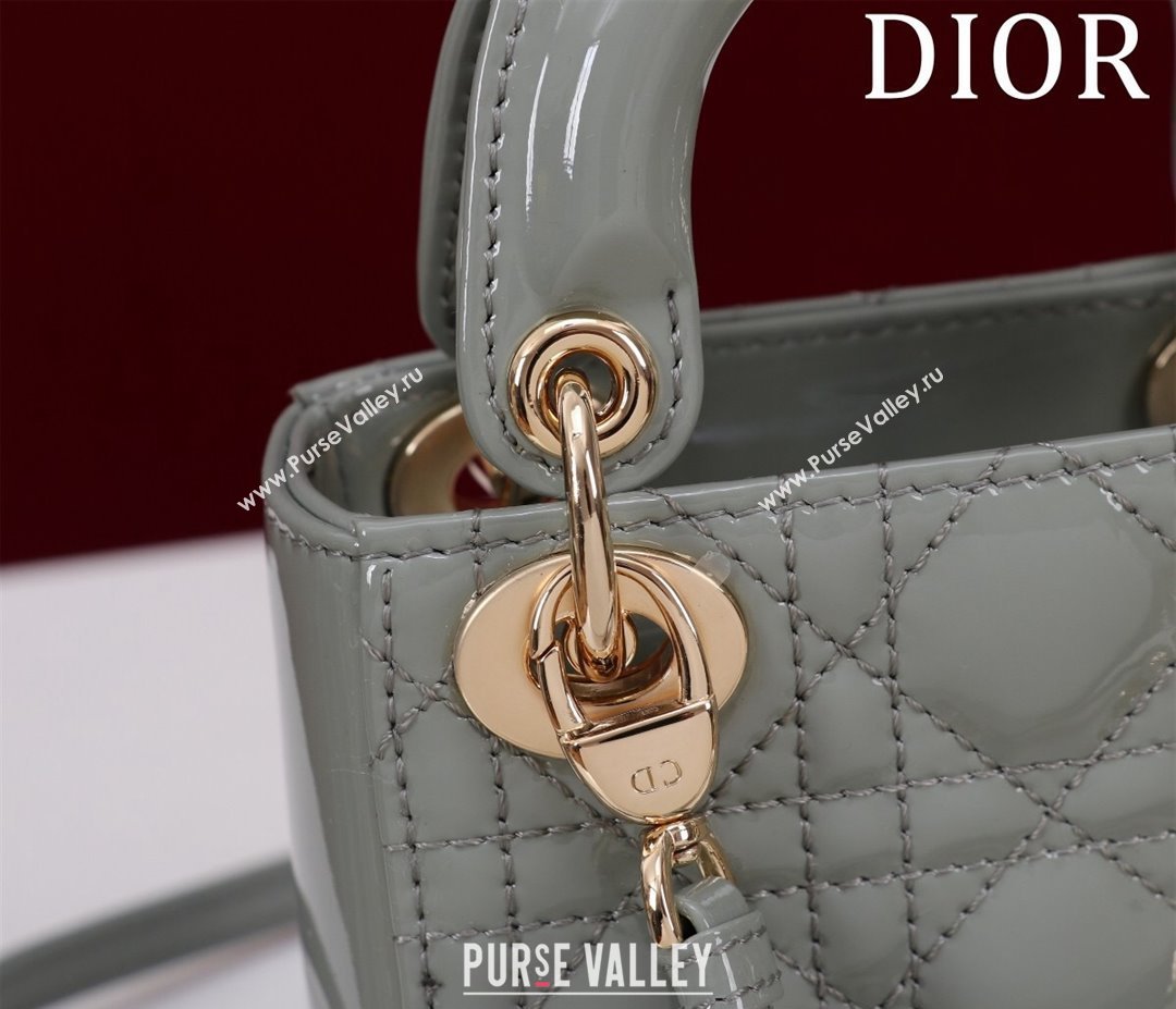 Dior Micro Lady Dior Bag in Patent Leather Light Grey 2023 M0856 (XXG-231228093)