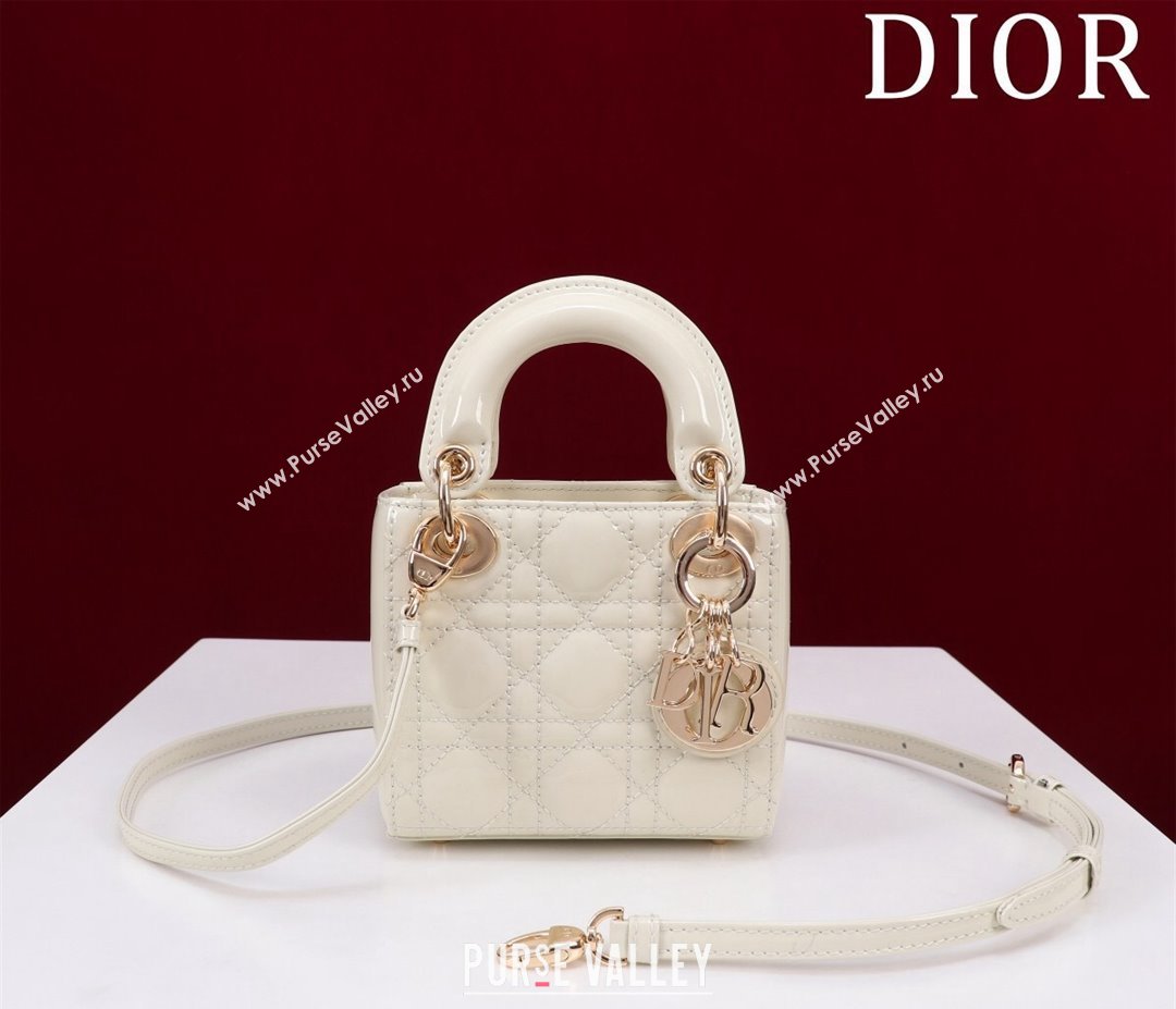 Dior Micro Lady Dior Bag in Patent Leather White/Gold 2023 M0856 (XXG-231228094)