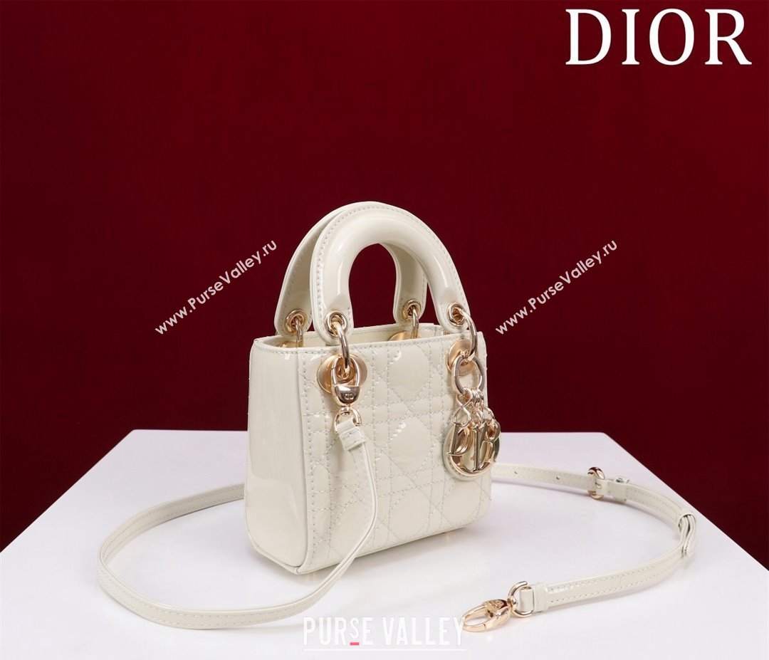 Dior Micro Lady Dior Bag in Patent Leather White/Gold 2023 M0856 (XXG-231228094)