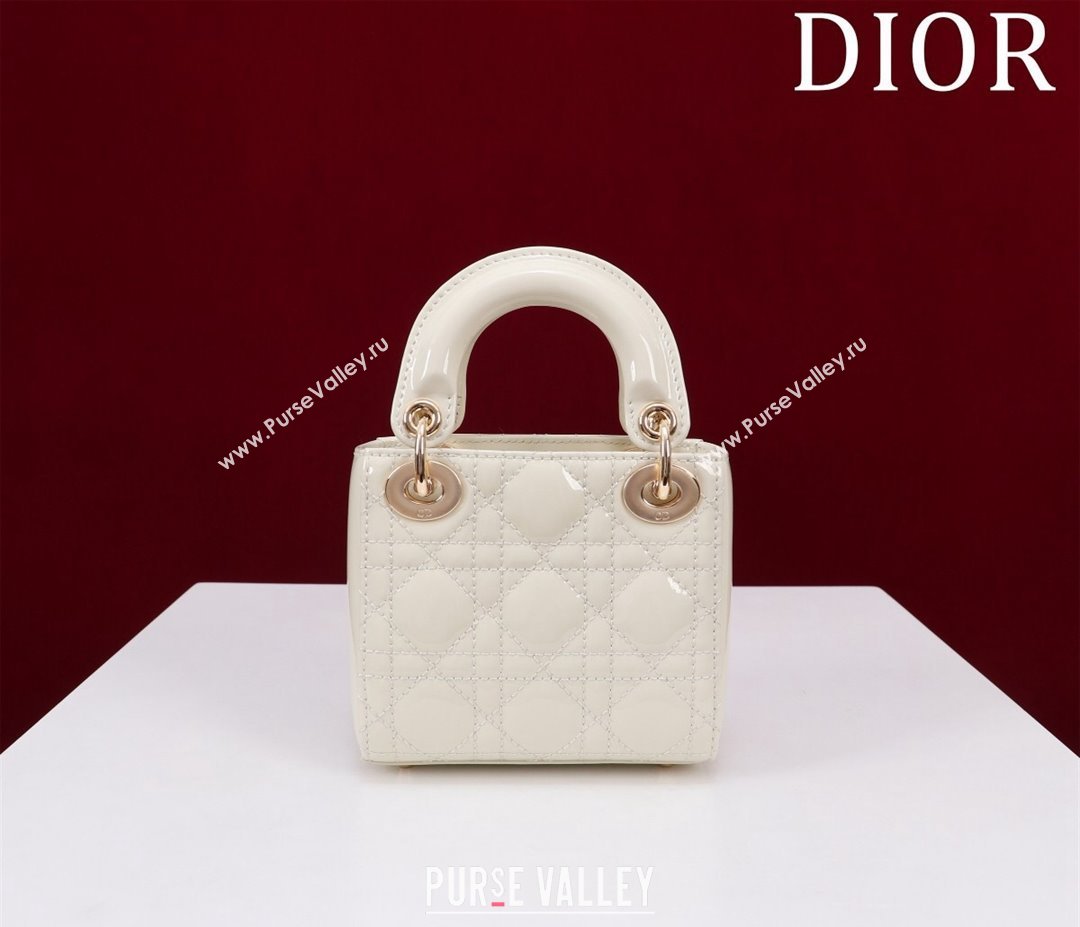 Dior Micro Lady Dior Bag in Patent Leather White/Gold 2023 M0856 (XXG-231228094)