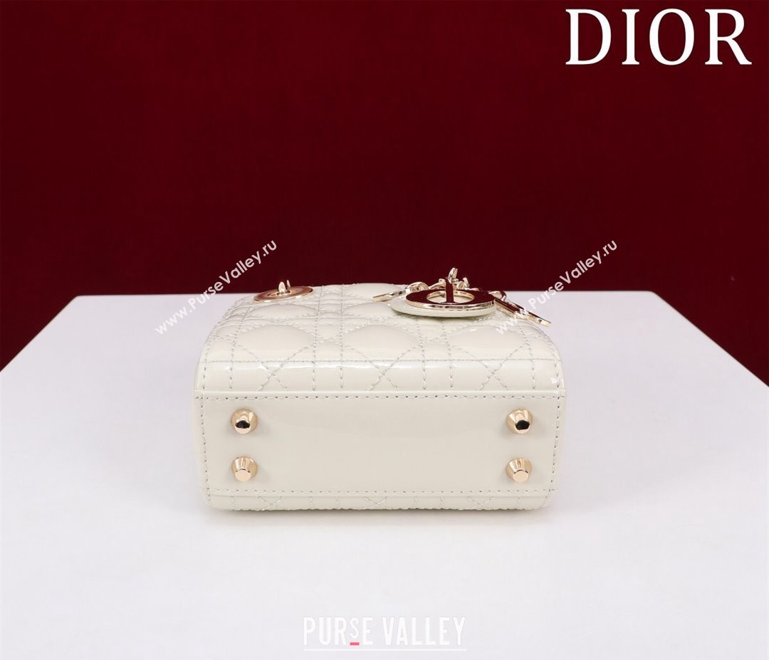 Dior Micro Lady Dior Bag in Patent Leather White/Gold 2023 M0856 (XXG-231228094)