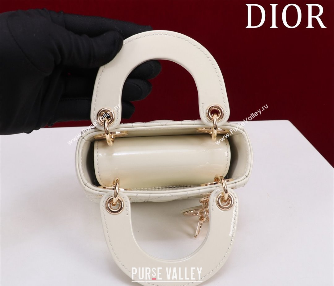 Dior Micro Lady Dior Bag in Patent Leather White/Gold 2023 M0856 (XXG-231228094)