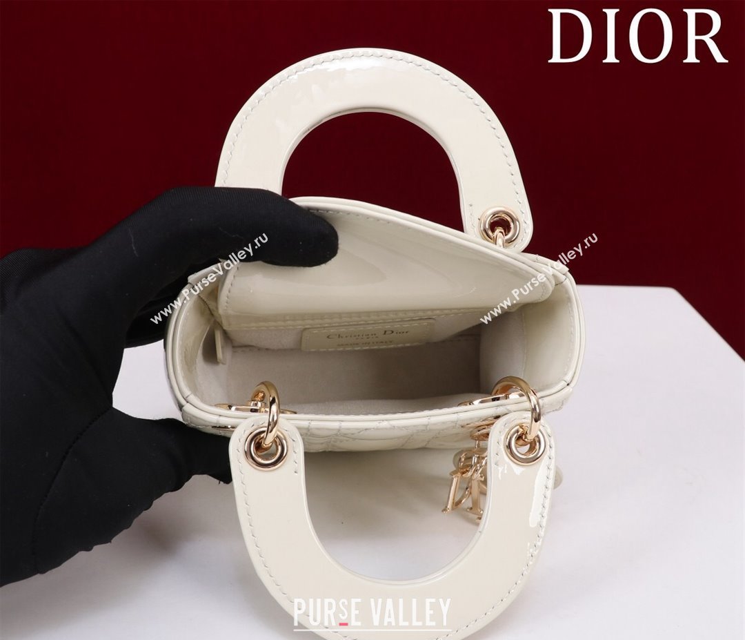 Dior Micro Lady Dior Bag in Patent Leather White/Gold 2023 M0856 (XXG-231228094)