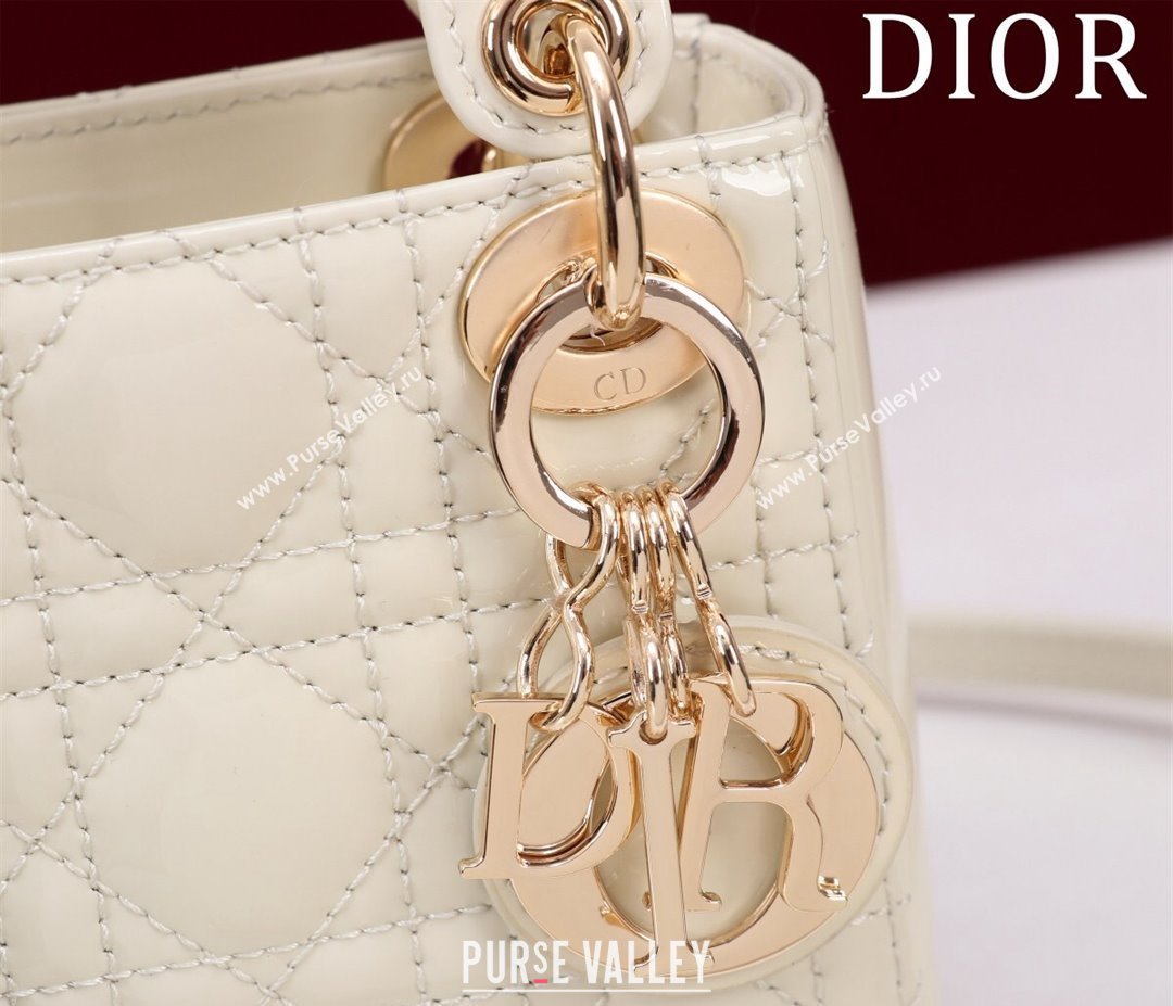 Dior Micro Lady Dior Bag in Patent Leather White/Gold 2023 M0856 (XXG-231228094)