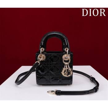 Dior Micro Lady Dior Bag in Patent Leather Black/Gold 2023 M0856 (XXG-231228095)