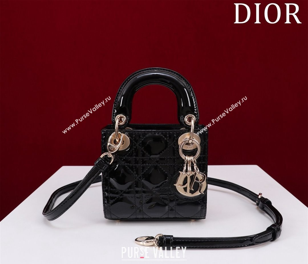 Dior Micro Lady Dior Bag in Patent Leather Black/Gold 2023 M0856 (XXG-231228095)