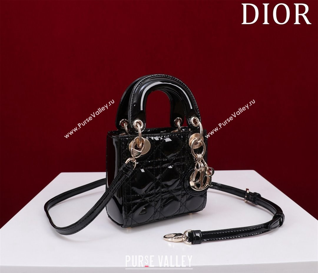 Dior Micro Lady Dior Bag in Patent Leather Black/Gold 2023 M0856 (XXG-231228095)