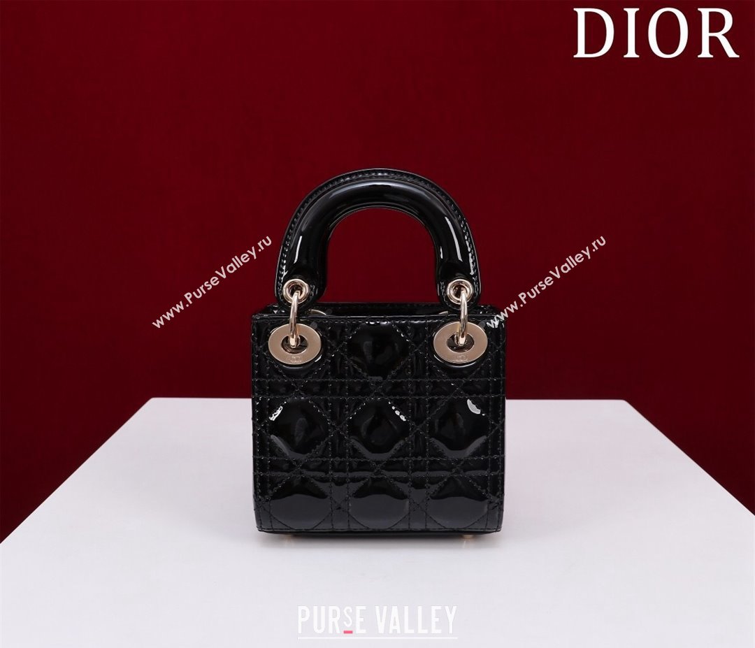 Dior Micro Lady Dior Bag in Patent Leather Black/Gold 2023 M0856 (XXG-231228095)