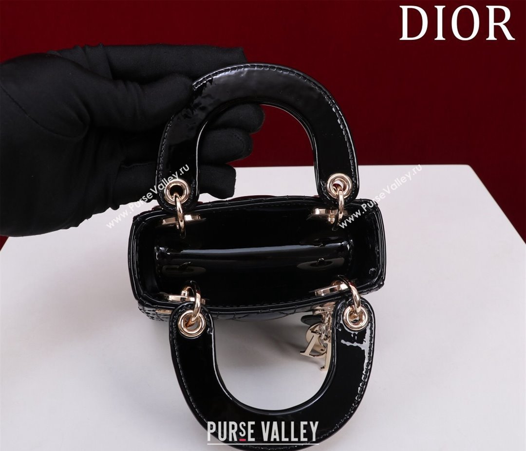 Dior Micro Lady Dior Bag in Patent Leather Black/Gold 2023 M0856 (XXG-231228095)