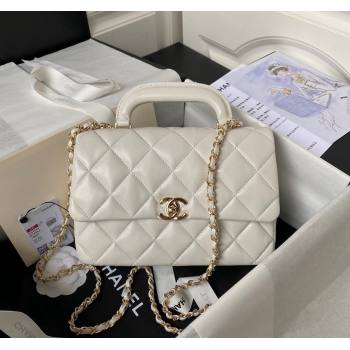 Chanel Shiny Calfskin Medium Flap Bag with Top handle AS4544 White 2023 (yezi-231226066)