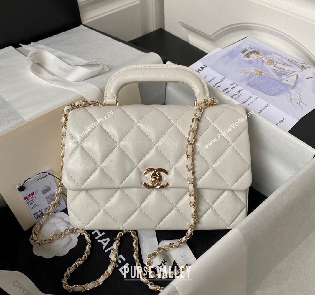 Chanel Shiny Calfskin Medium Flap Bag with Top handle AS4544 White 2023 (yezi-231226066)