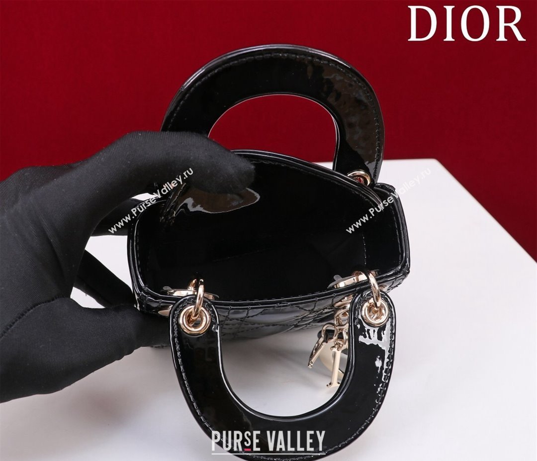 Dior Micro Lady Dior Bag in Patent Leather Black/Gold 2023 M0856 (XXG-231228095)