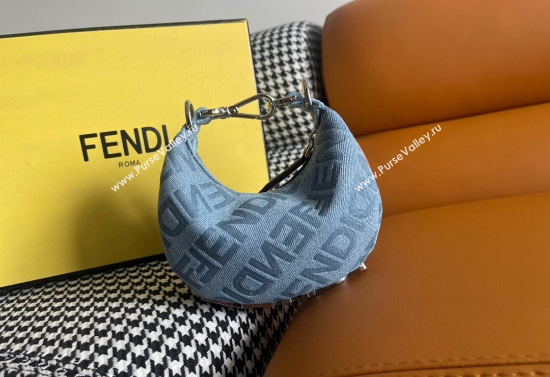 Fendi Nano Fendigraphy Hobo Bag Charm in Light Blue Denim 2023 (AF-231228100)