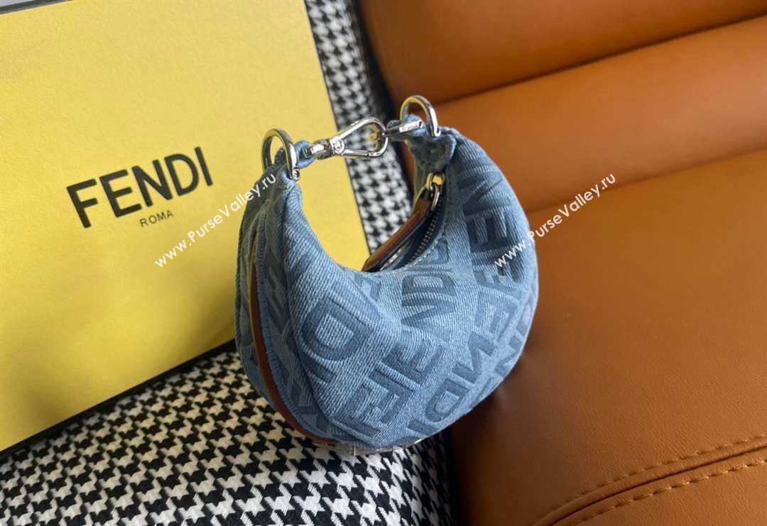 Fendi Nano Fendigraphy Hobo Bag Charm in Light Blue Denim 2023 (AF-231228100)