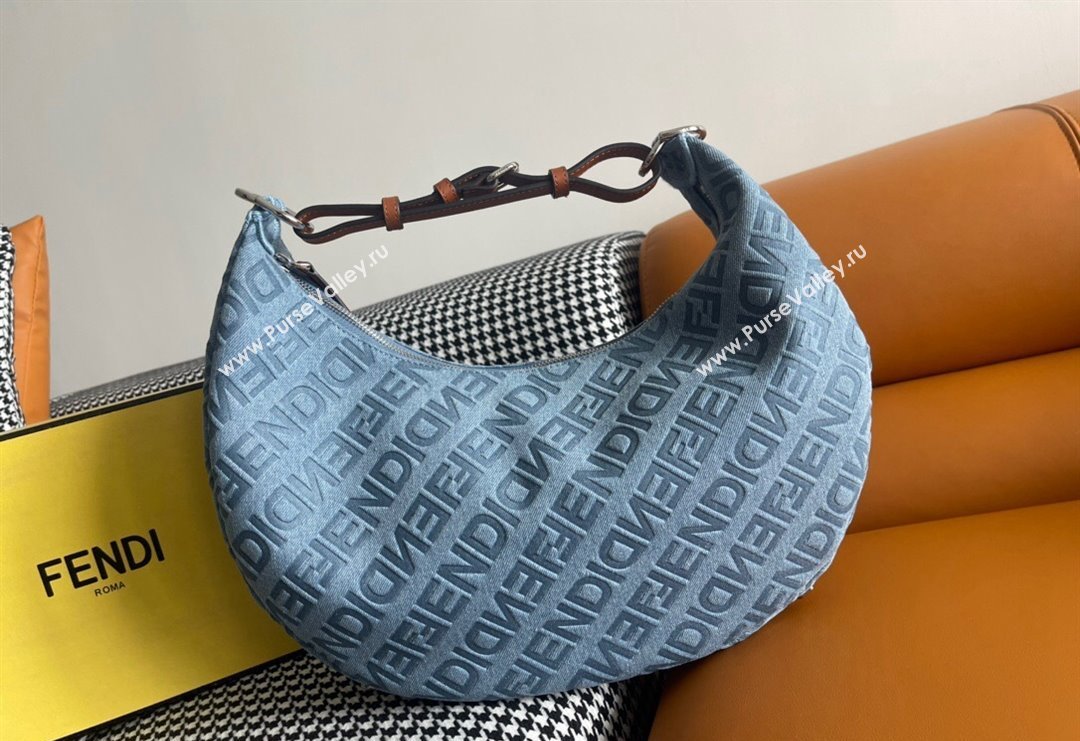 Fendi Medium Fendigraphy Hobo Bag Charm in Light Blue Denim 2023 (AF-231228101)