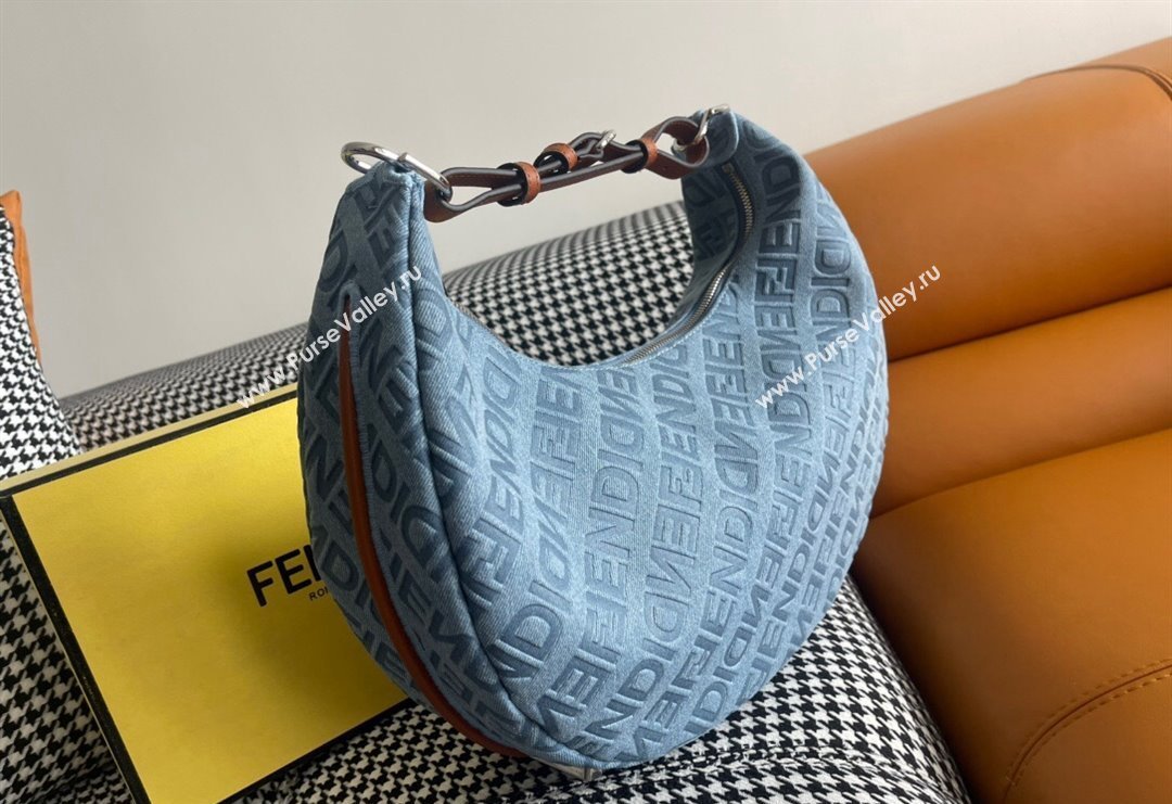 Fendi Medium Fendigraphy Hobo Bag Charm in Light Blue Denim 2023 (AF-231228101)