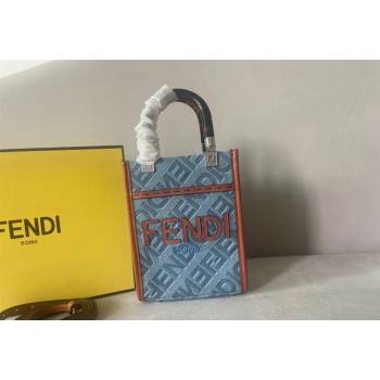 Fendi Mini Sunshine Shopper Tote Bag Charm in Light Blue Denim 2023 (AF-231228102)