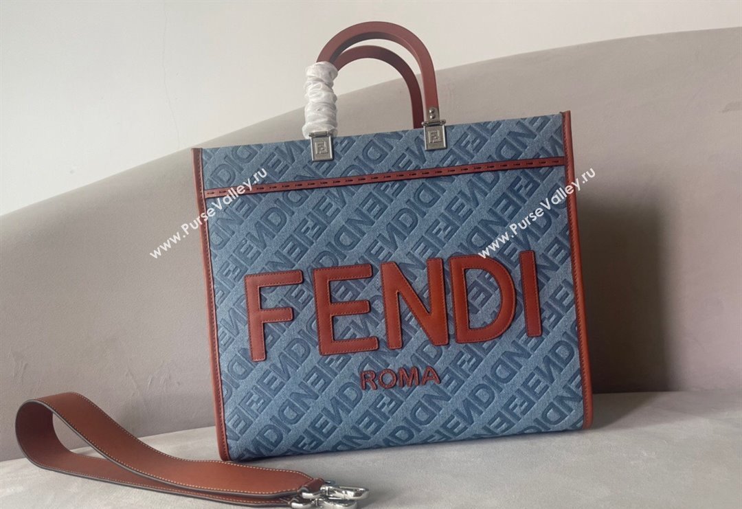 Fendi Sunshine Medium Tote Bag Charm in Light Blue Denim 2023 (AF-231228103)