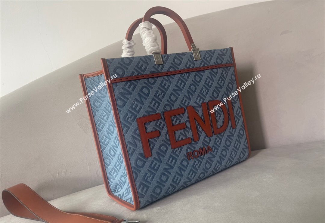 Fendi Sunshine Medium Tote Bag Charm in Light Blue Denim 2023 (AF-231228103)