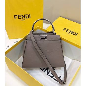 Fendi Peekaboo Mini Bag in Grained Leather and Snakeskin with Oversized topstitching Dove Grey 2023 8551 top (CL-231228123)