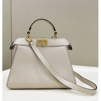 Fendi Peekaboo ISeeU Small Bag in Grained Leather with Oversized topstitching White 2023 80133 top (CL-231228126)