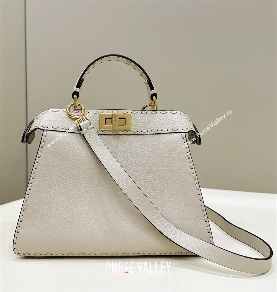 Fendi Peekaboo ISeeU Small Bag in Grained Leather with Oversized topstitching White 2023 80133 top (CL-231228126)