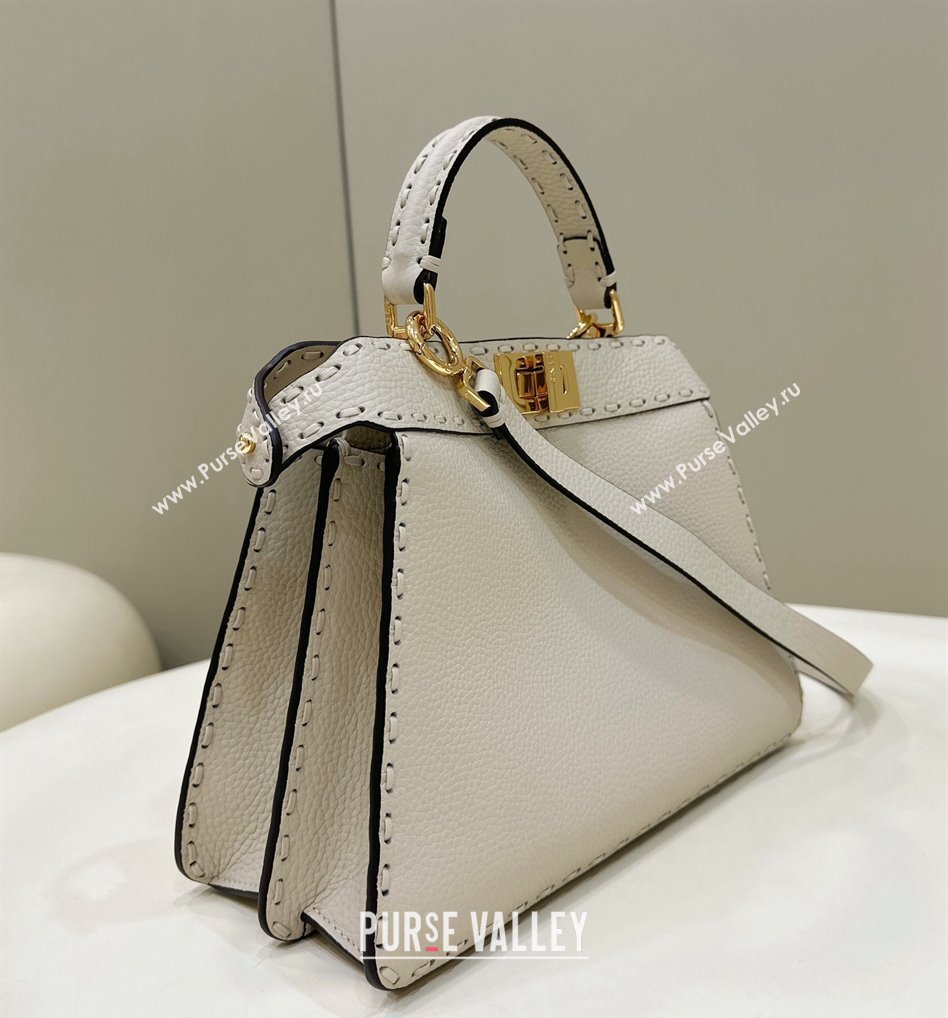 Fendi Peekaboo ISeeU Small Bag in Grained Leather with Oversized topstitching White 2023 80133 top (CL-231228126)