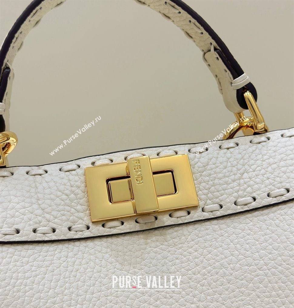 Fendi Peekaboo ISeeU Small Bag in Grained Leather with Oversized topstitching White 2023 80133 top (CL-231228126)