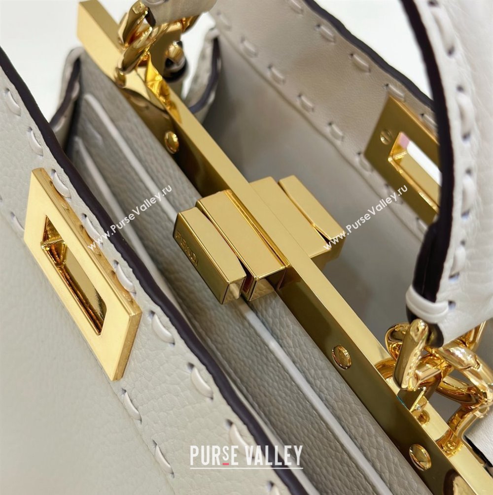 Fendi Peekaboo ISeeU Small Bag in Grained Leather with Oversized topstitching White 2023 80133 top (CL-231228126)