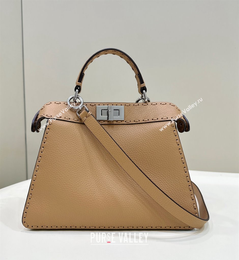 Fendi Peekaboo ISeeU Small Bag in Grained Leather with Oversized topstitching Apricot 2023 80133 top (CL-231228128)