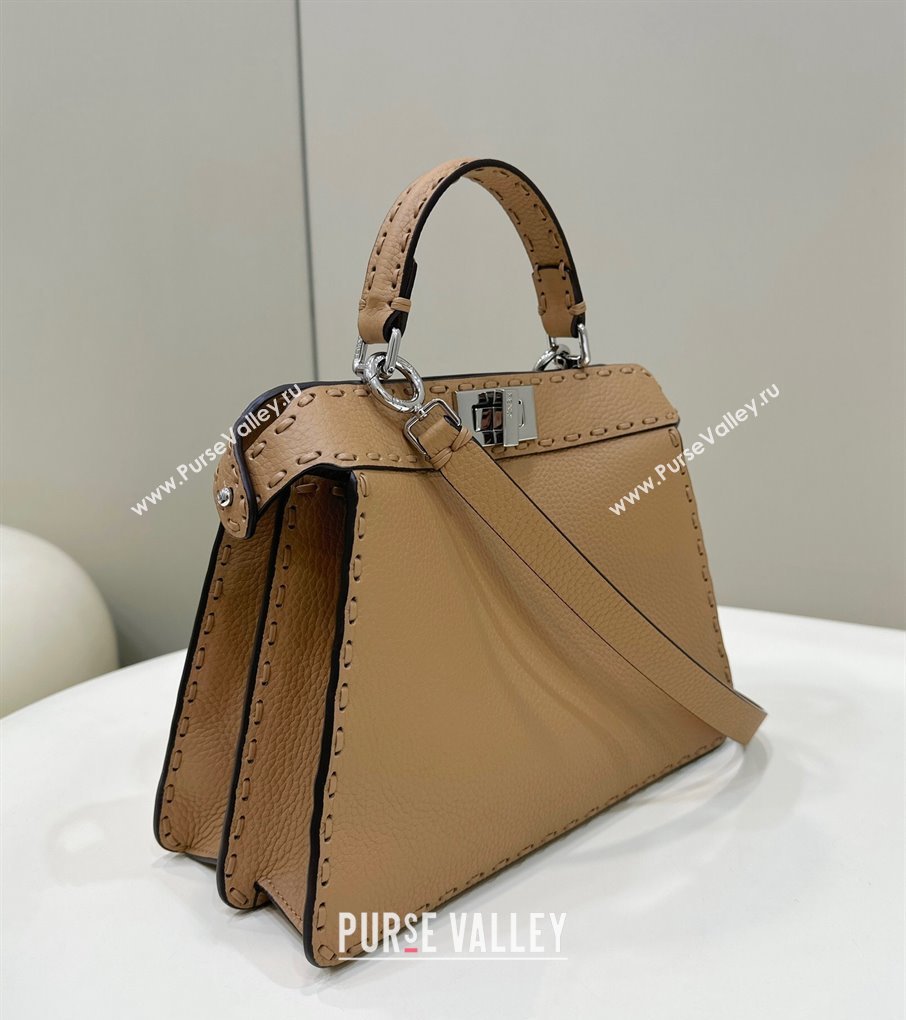 Fendi Peekaboo ISeeU Small Bag in Grained Leather with Oversized topstitching Apricot 2023 80133 top (CL-231228128)