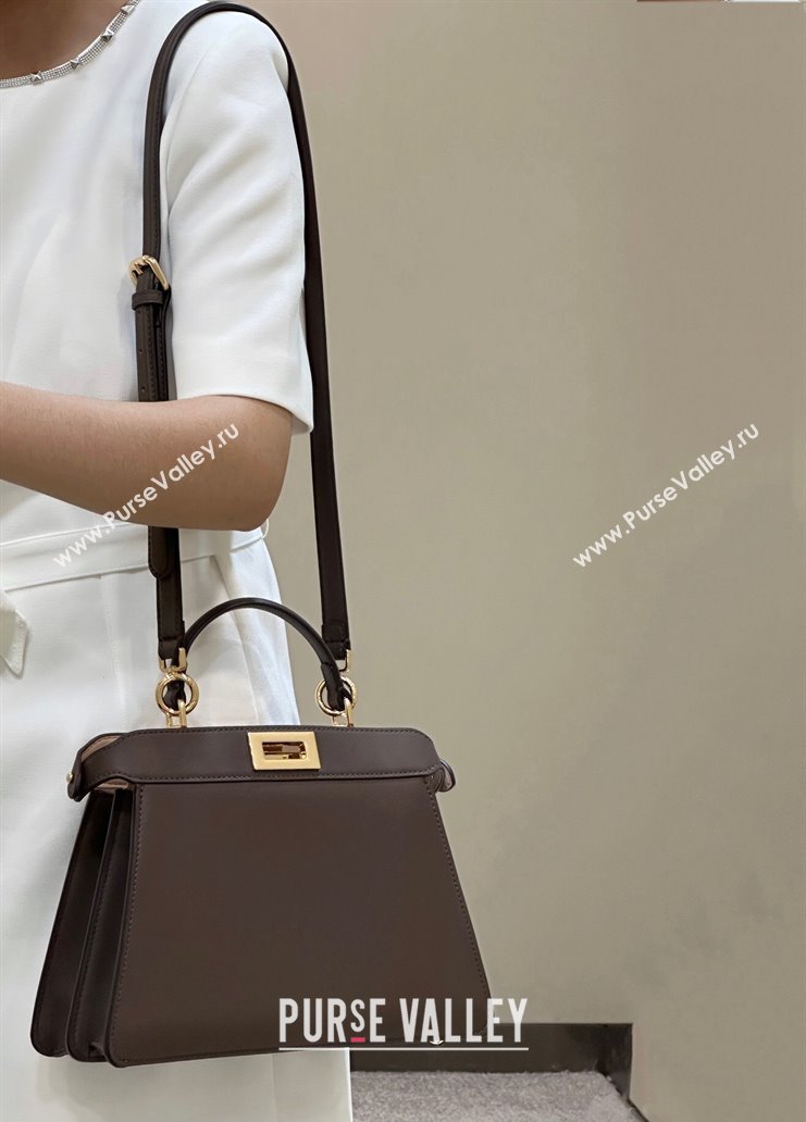 Fendi Peekaboo Iseeu Small Bag in Calfskin Leather Chocolate Brown 2023 80011A Top (CL-231228113)