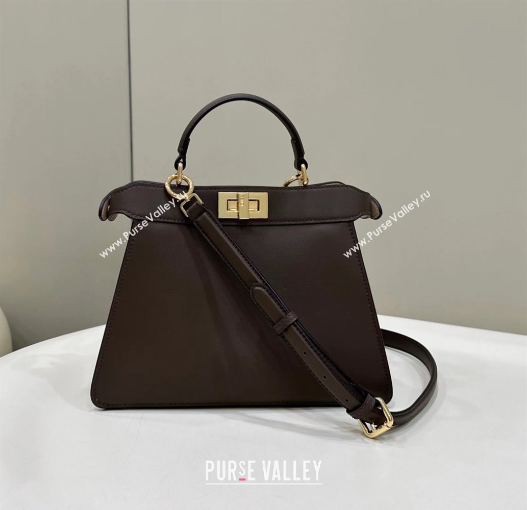 Fendi Peekaboo Iseeu Small Bag in Calfskin Leather Chocolate Brown 2023 80011A Top (CL-231228113)